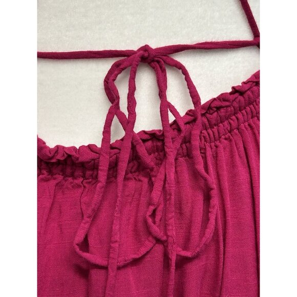 Indah Tahani Drape Neck Strappy Back Fuchsia Flowy Mini Dress Size Large - Picture 7 of 13